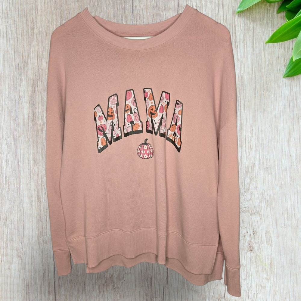 Pink 'MAMA' Halloween Theme Graphic Sweatshirt
